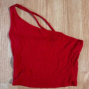 Garage One Shoulder Red Crop tops